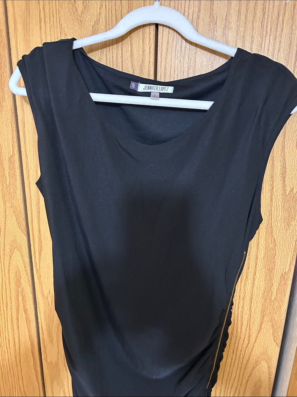 Jennifer Lopez Black Sleeveless Midi Dress with Side Zip Accent